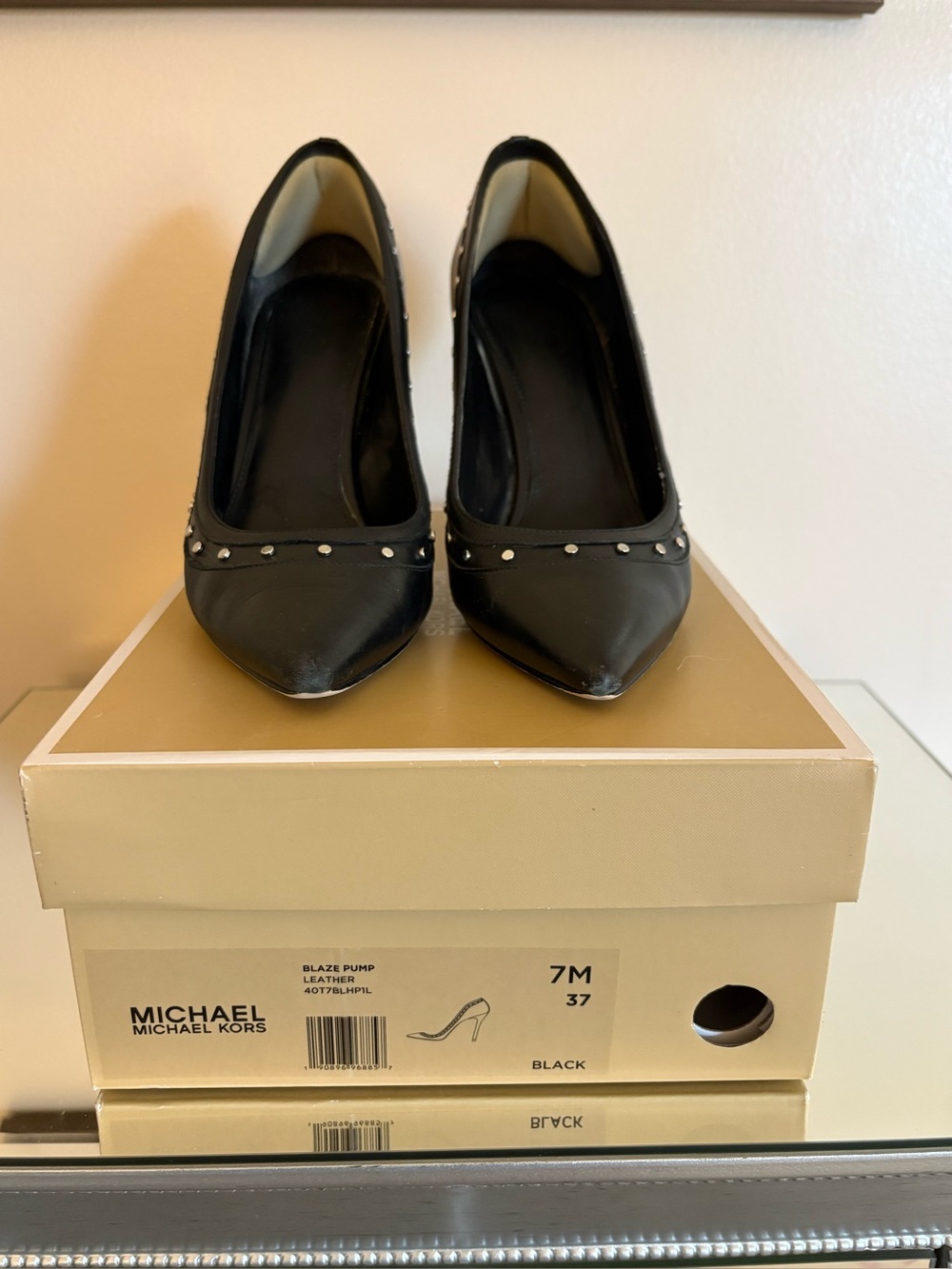 Michael Kors Black Leather Studded Pointed Pumps